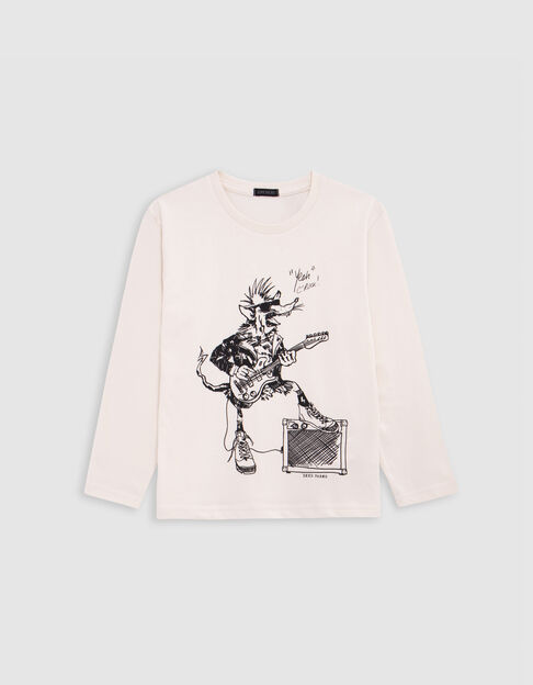 Ecru organic cotton t-shirt boy rat-rocker design - IKKS