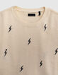Girls’ ecru knit sweater + star motif/lightning embroidery-6