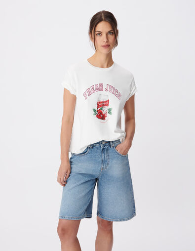 Wei&szlig;es Rundhals T-Shirt Damen mit Dosenmotiv - IKKS