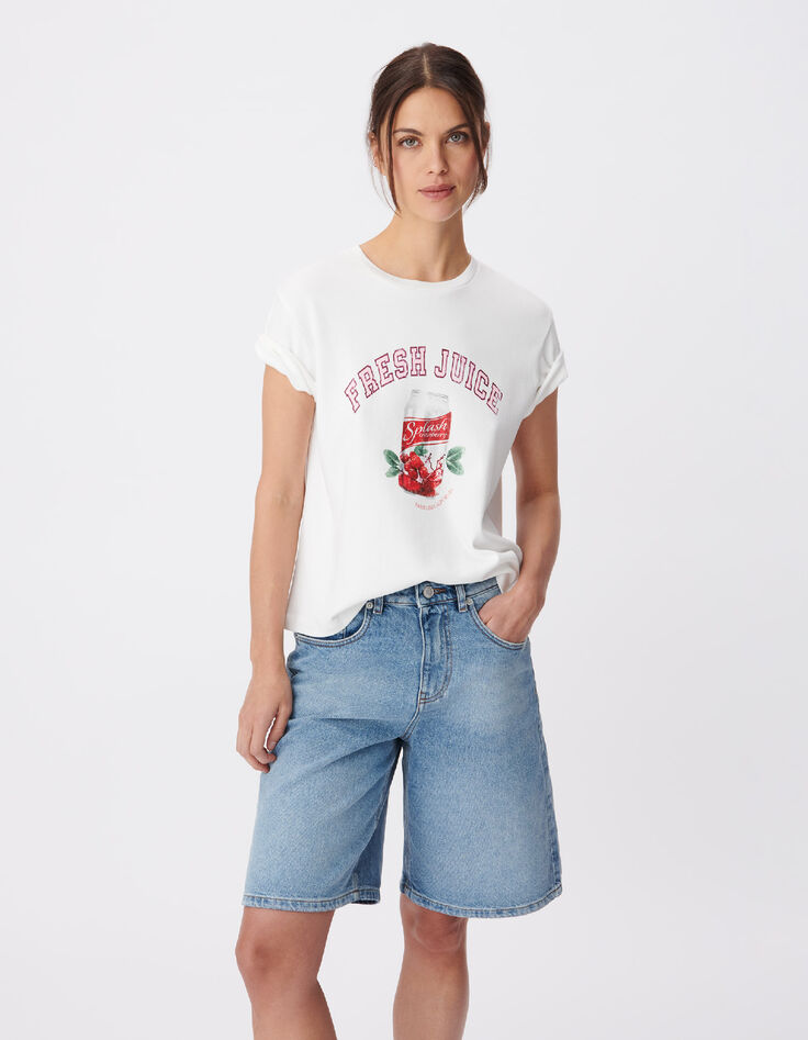 Wei&szlig;es Rundhals T-Shirt Damen mit Dosenmotiv-1