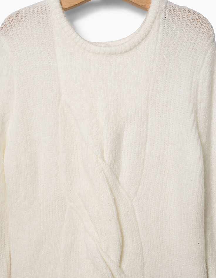 Pull en maille moulinée blanc cassé fille-6