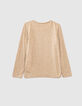 Tee-shirt beige moyen visuel boots et fleurs fille-3