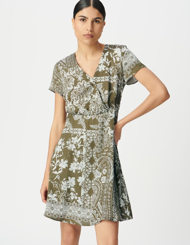 Robe fluide kaki imprimé foulard Femme-4 Robe fluide kaki imprimé foulard Femme-4