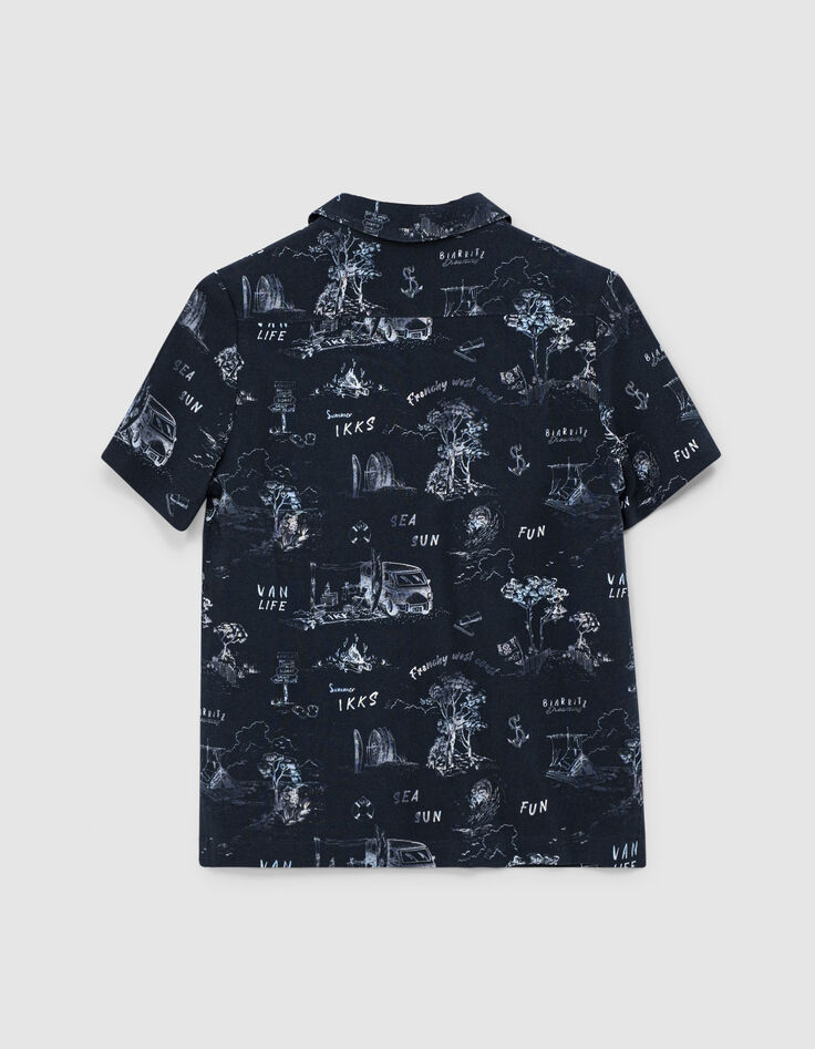 Marineblaues Jungenhemdchen mit Toile-de-Jouy-Print -3