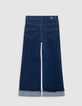 Jean WIDE LEG bleu &agrave; revers fixes frang&eacute;s fille-3