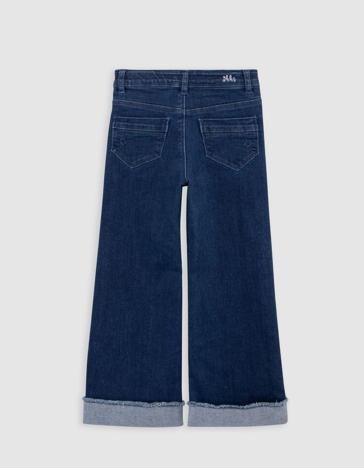 Jean WIDE LEG bleu &agrave; revers fixes frang&eacute;s fille-3