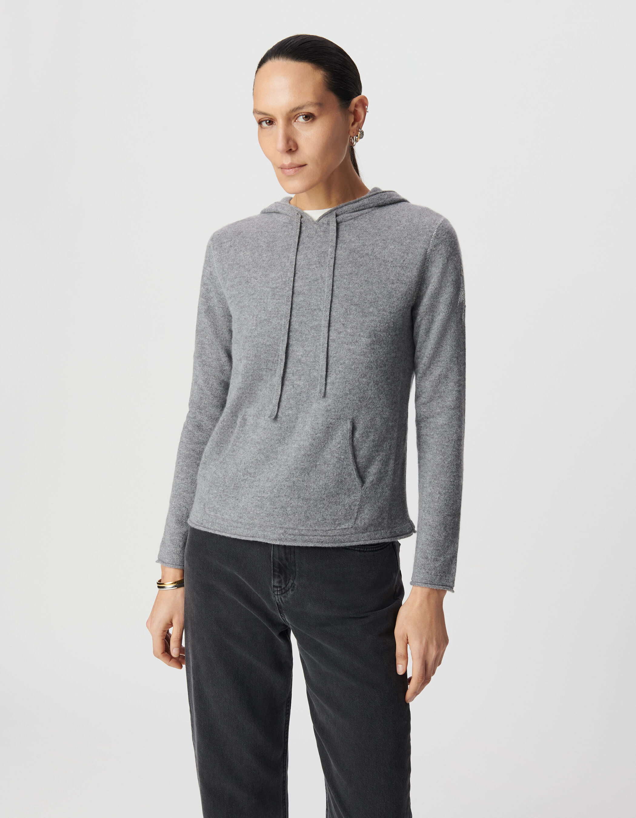Pull gris a capuche 100 cachemire Femme IKKS