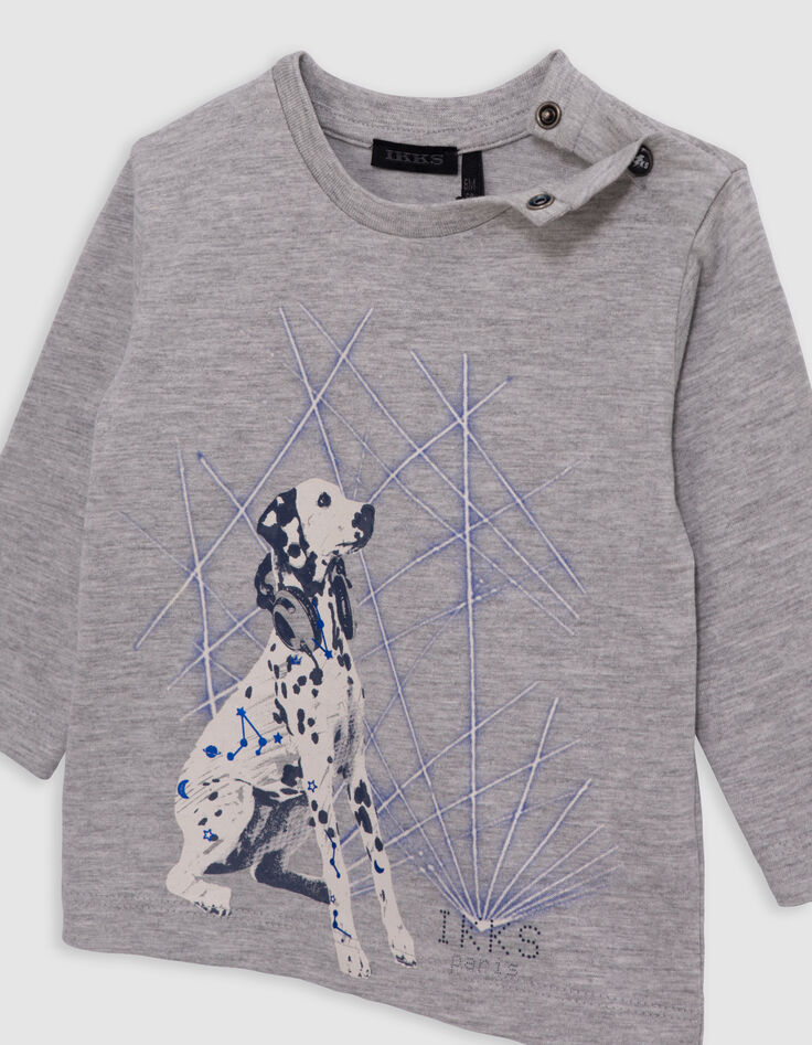 Grey Tshirt organic cotton visual dog and lasers baby boy IKKS