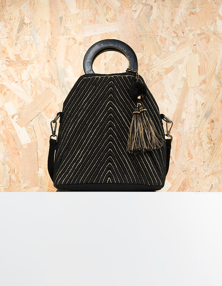 Sac bandoulière noir relief à fils dorés I.Code-1