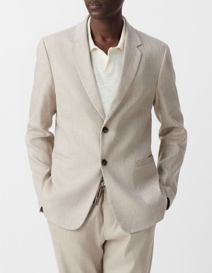 Men&rsquo;s beige linen blend suit jacket-2