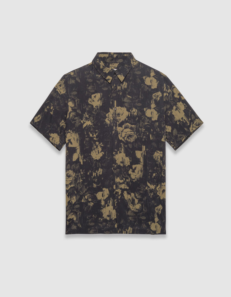 Braunes Regular-Herrenhemd Rosen-Print Pixel-6