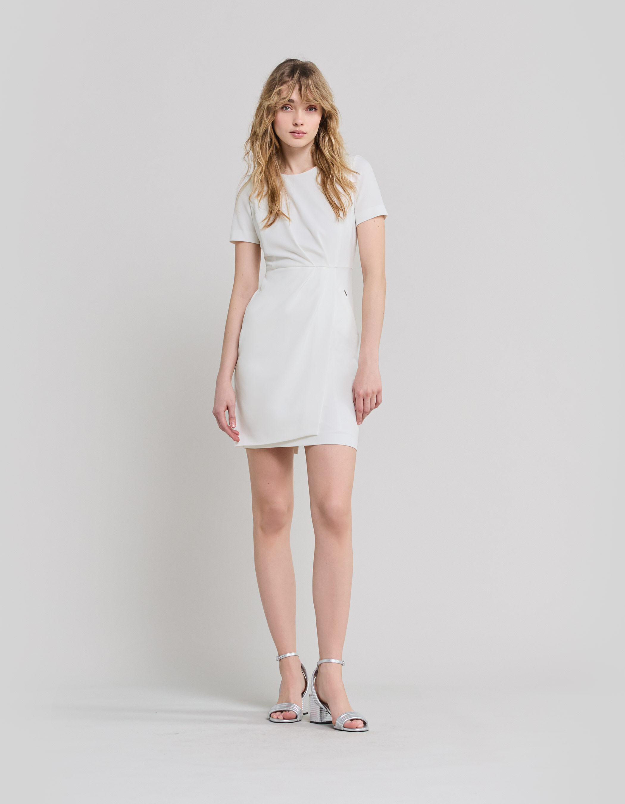 Women s off white pencil dress with pleats IKKS