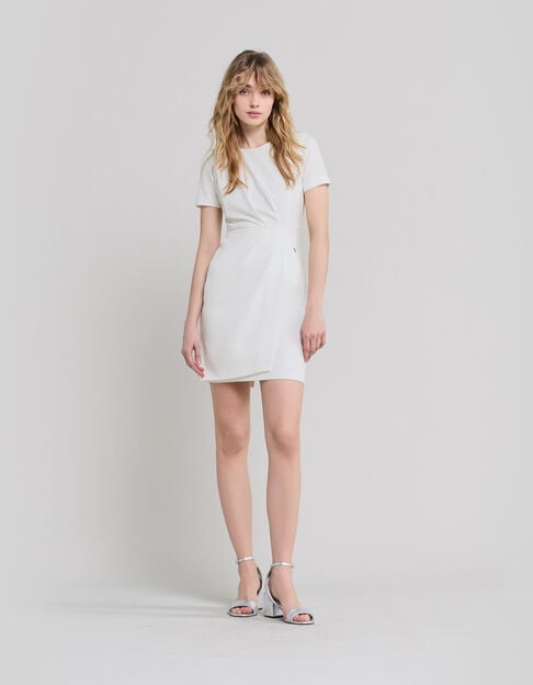 Women's off-white pencil dress with pleats - IKKS