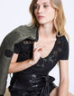 Women's black V-neck T-shirt, bead embroidery-1