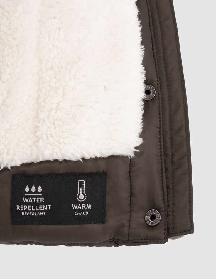 Kaki gevoerde en doorstikte parka met kap babymeisjes-5