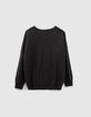 Women&rsquo;s black knit boat neck sweater with sleeve detail-1