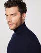 Pull marine à col roulé en laine mélangée Homme-4