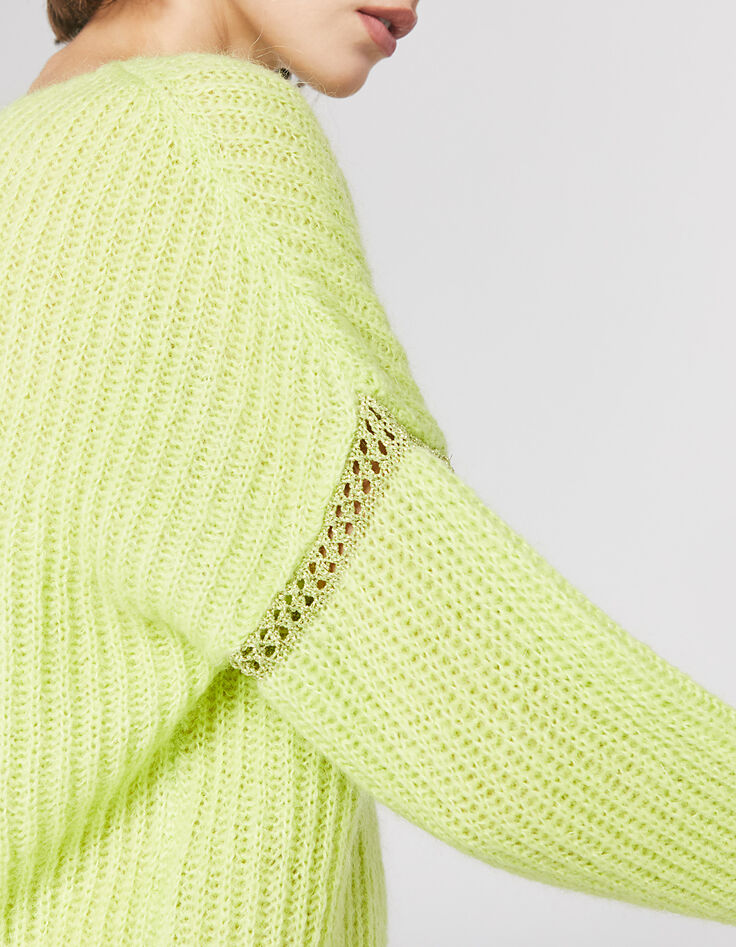 Pull col V en laine mousseuse coloris citron femme-2