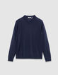 Pull en laine marine tricot fin col V Homme-7