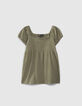 Girls’ khaki smocked waffle top-1