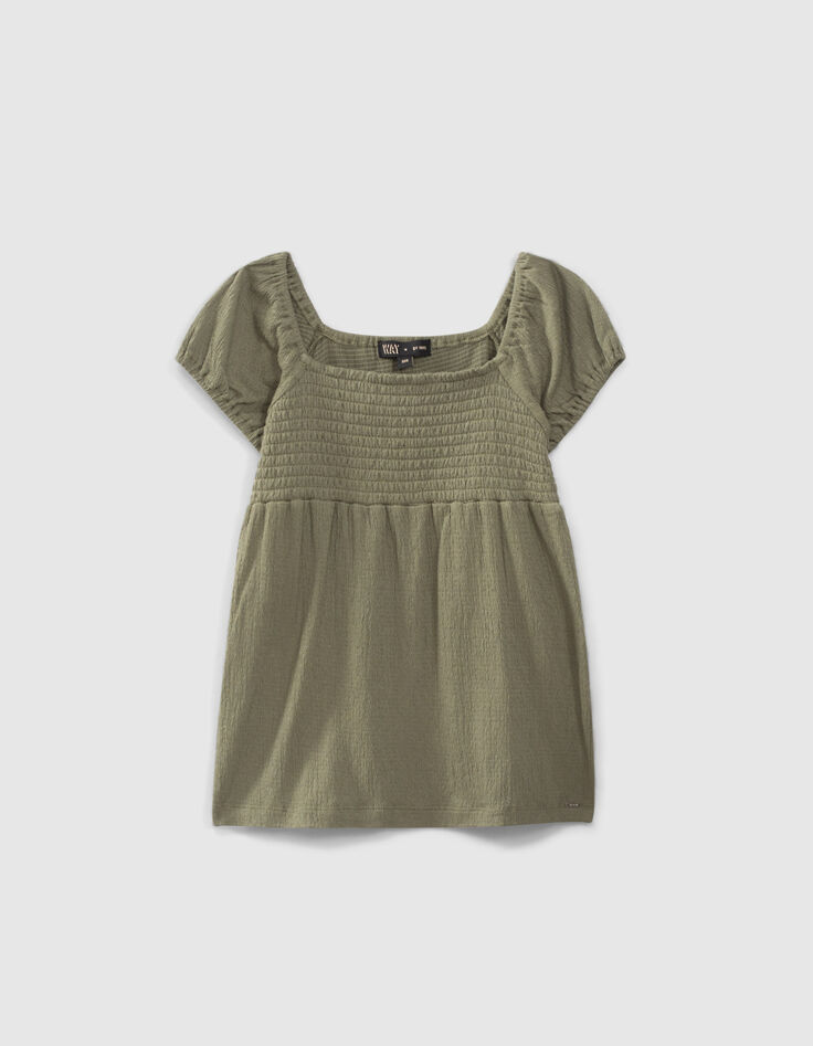Girls’ khaki smocked waffle top-1 Girls’ khaki smocked waffle top-1