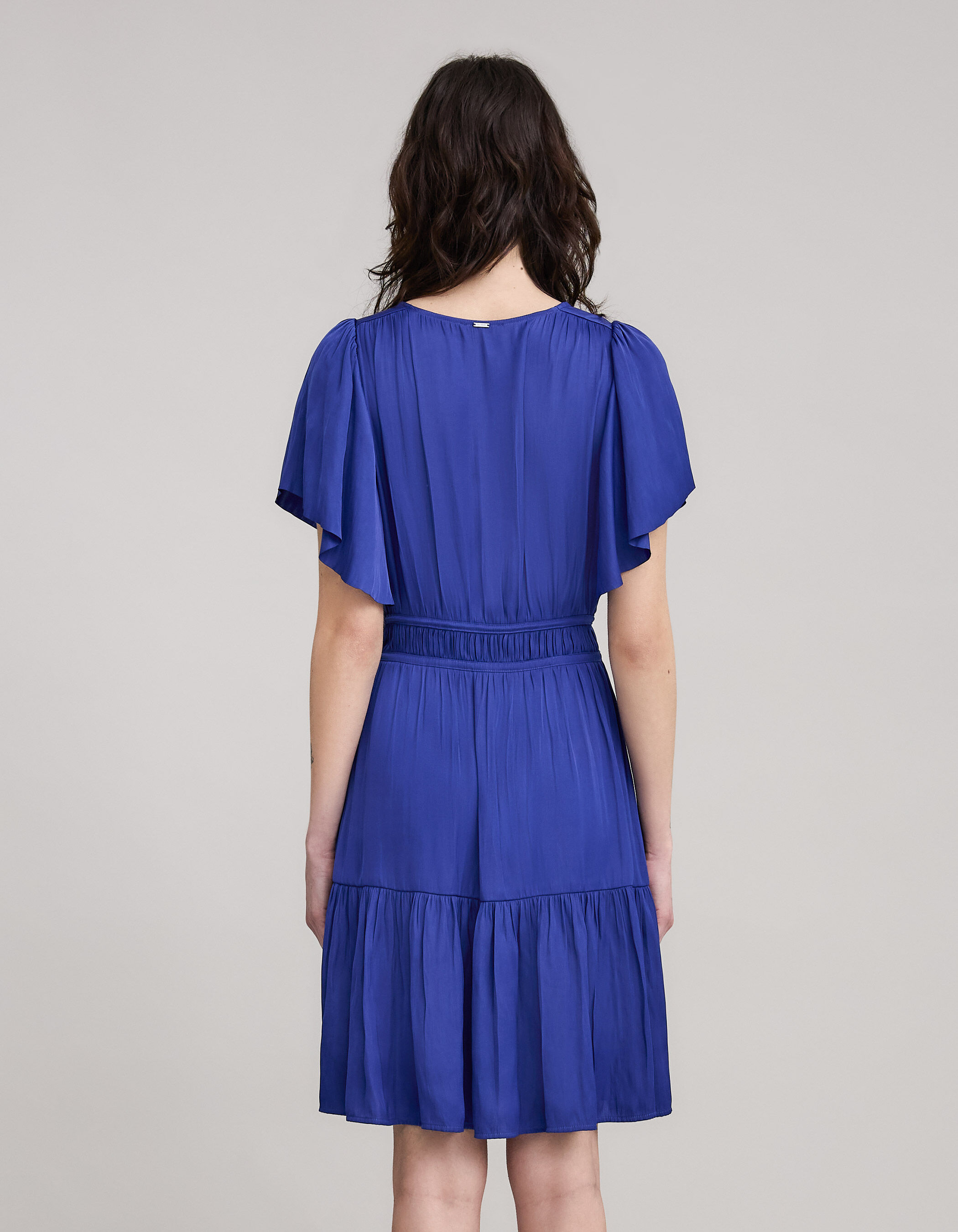 Robe bleu roi froissee manches papillon Femme IKKS