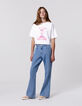 Jean FLARE bleu Waterless broderie poche dos fille-1