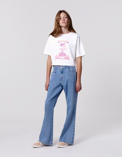 Jean FLARE bleu Waterless broderie poche dos fille - IKKS