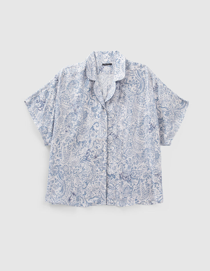 Women’s blue decorative print voile shirt-6 Women’s blue decorative print voile shirt-6