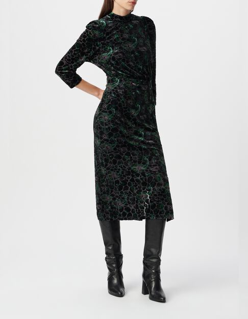 Robe noire imprimé cachemire baroque velours dévoré Femme - IKKS