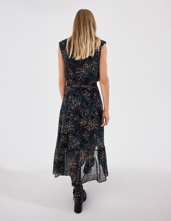 Robe longue sans manches voile imprimé arabesque florale-3