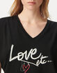 Black V-neck T-shirt with heart slogan-4