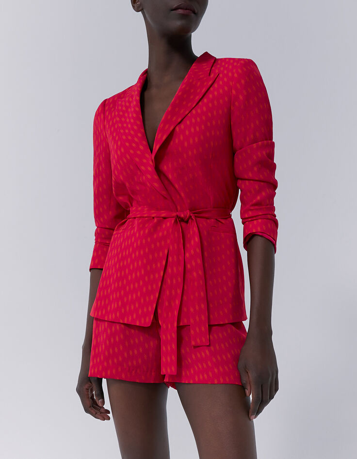 Women’s fuchsia print belted suit jacket-1