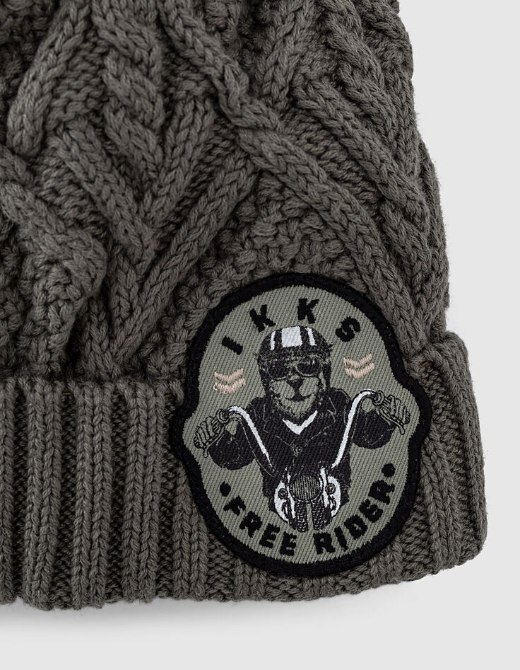 Gorro caqui claro de punto con ochos bebé niño -4