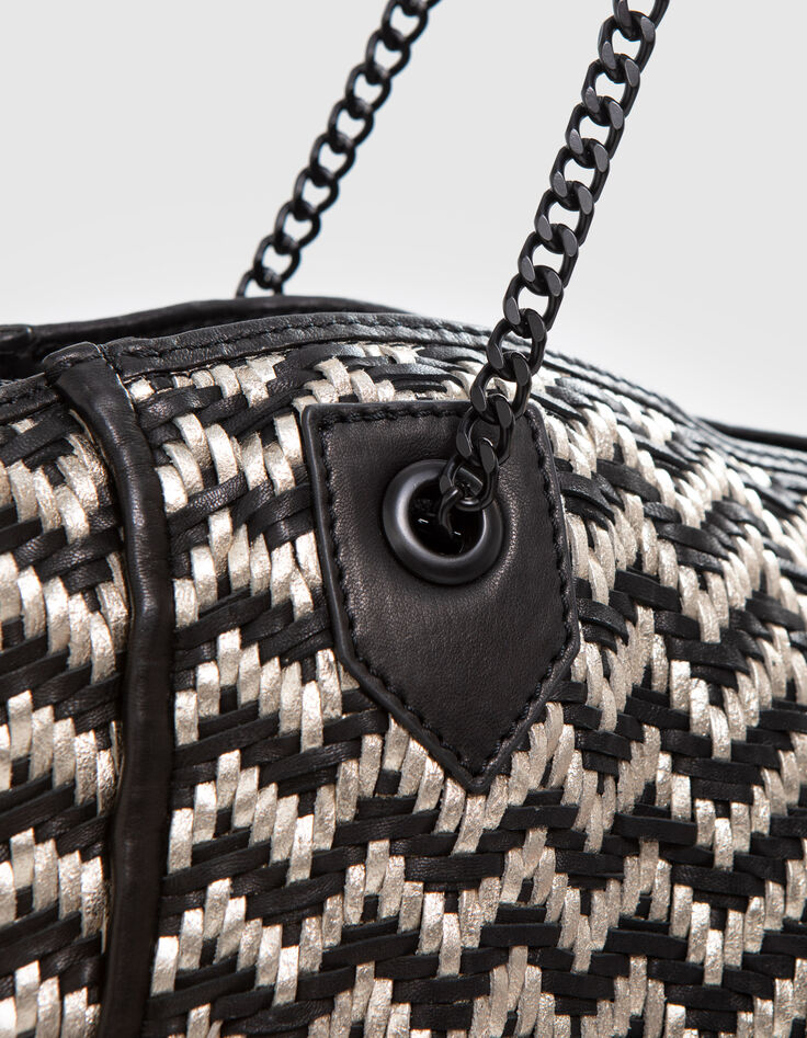 Oversized goudkleurige en zwarte leren shopper Dames-4 Oversized goudkleurige en zwarte leren shopper Dames-4