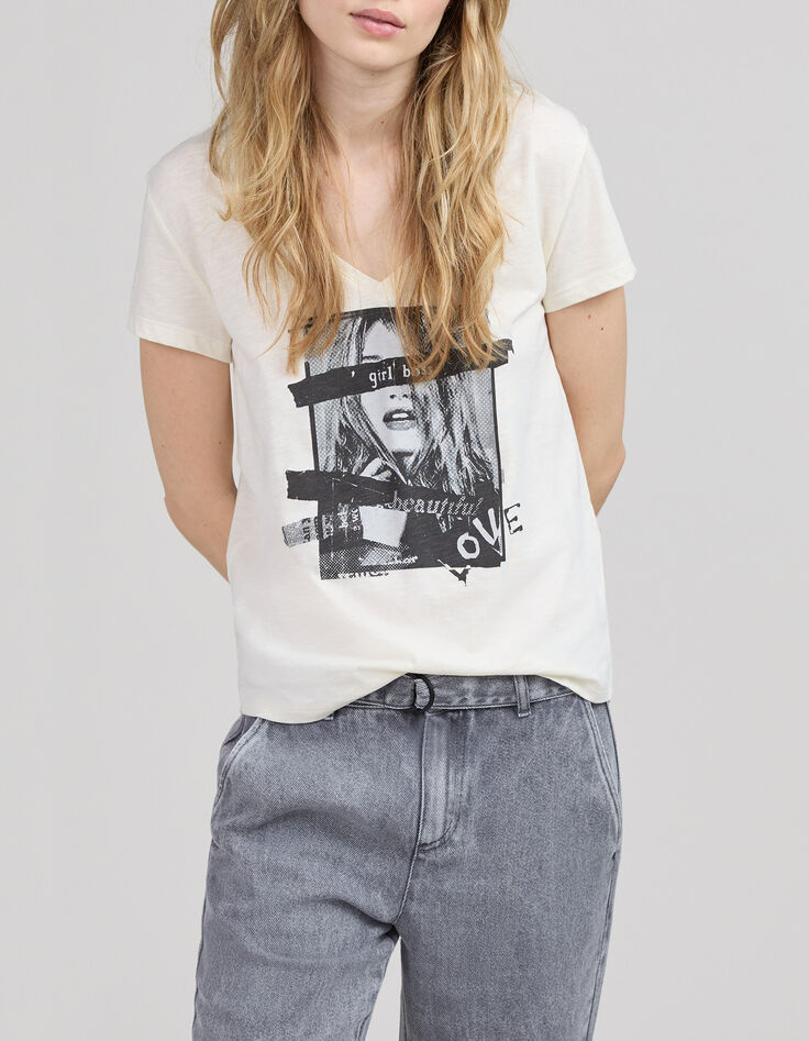 Gebroken wit T-shirt Arty vrouwenfoto Dames-2
