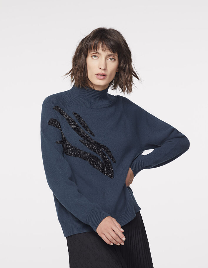 Women’s bead-embroidered knit high-neck sweater - IKKS