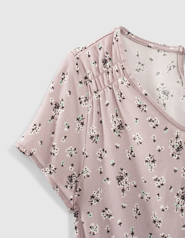 Girls’ violet micro-flower print cropped blouse-4 Girls’ violet micro-flower print cropped blouse-4