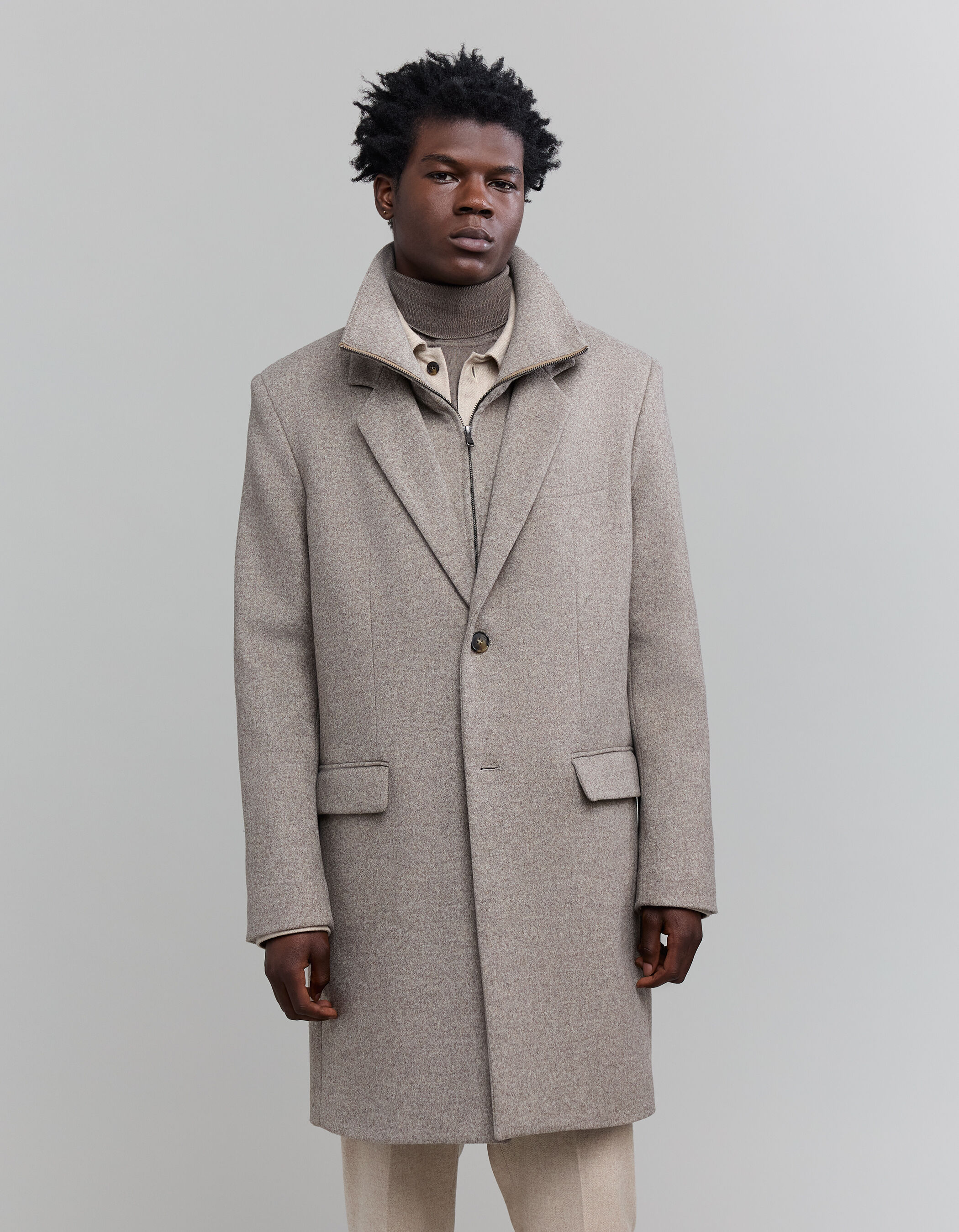 Men s grey wool coat with removable facings IKKS