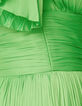 Women's green satin pleated short dress-6