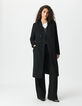 Manteau long noir parementure à capuche amovible Femme-2