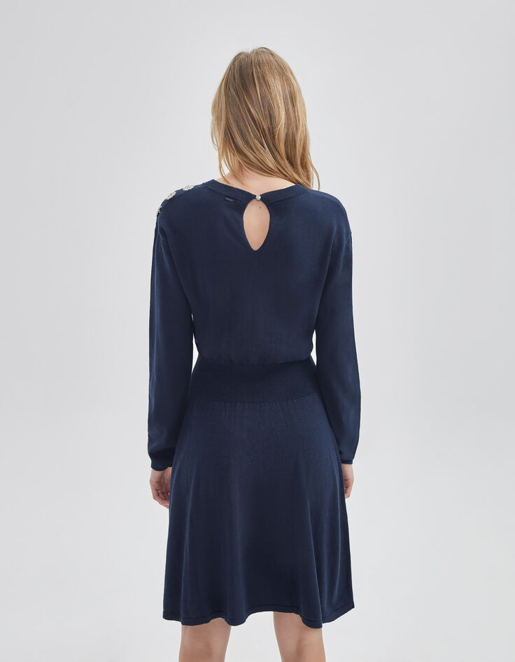 Robe pull marine tricot avec boutons-bijou Femme-2