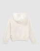 Pull &eacute;cru &agrave; capuche en tricot fille-4