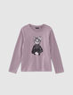 T-shirt parme visuel chat foulard pailleté fille-1