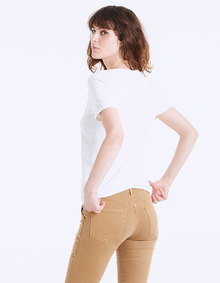 Tee-shirt col V broderie main bijou palmier femme-3 Tee-shirt col V broderie main bijou palmier femme-3