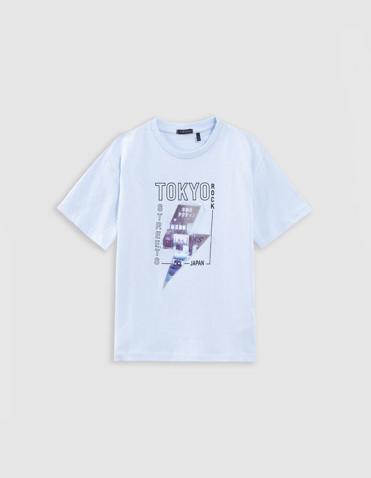 T-shirt bleu motif éclair lenticulaire garçon-1