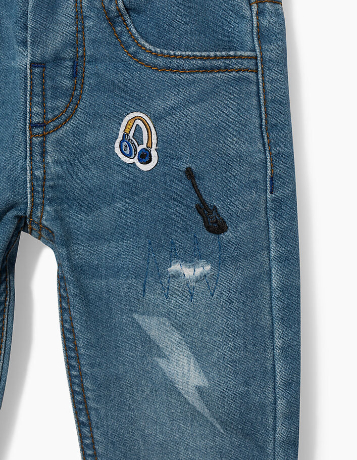 Baby boys' stone blue jeans with patches - IKKS