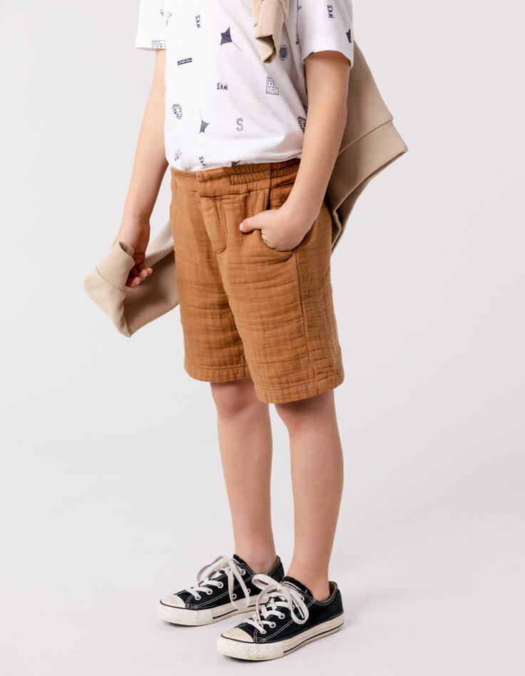 Bermuda shorts JOGGER LOOSE cognac cotton gauze for boy-2 Bermuda shorts JOGGER LOOSE cognac cotton gauze for boy-2