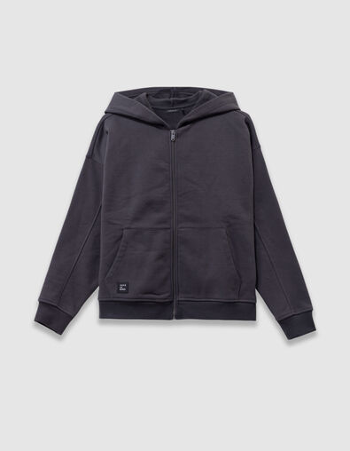 Cardigan à capuche gris zippé oversize garçon - IKKS