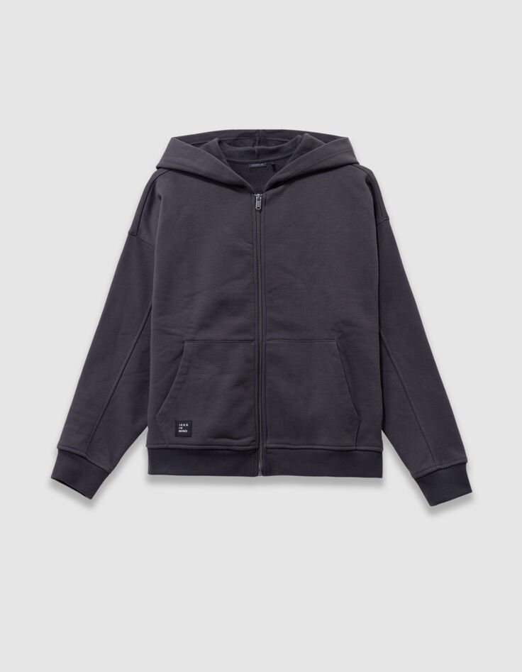 Cardigan à capuche gris zippé oversize garçon-1